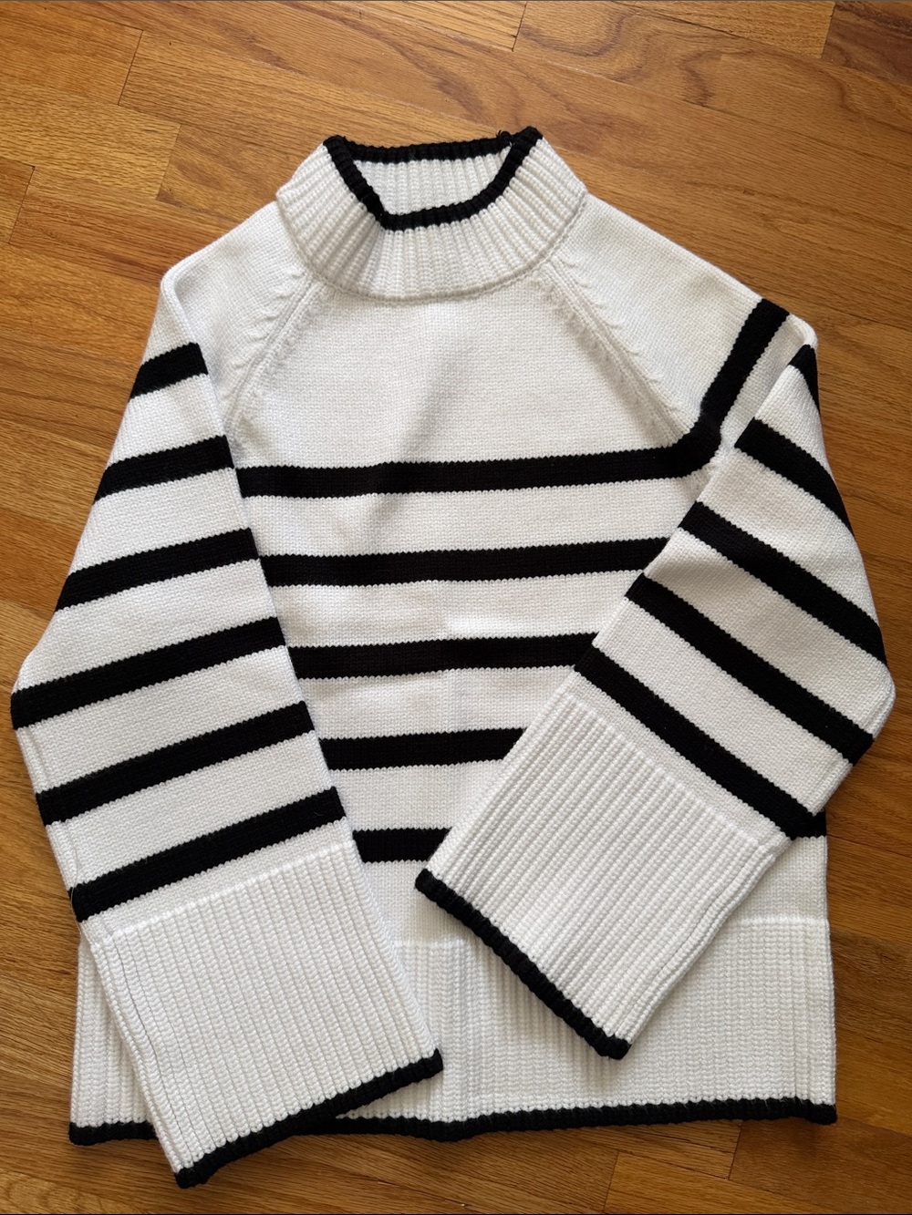 Philosophy Black and White Striped Ribbed Cuff Sweater